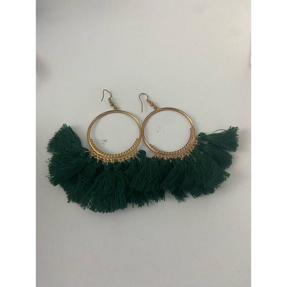 dark green tassel earrings - Picture 4 of 4